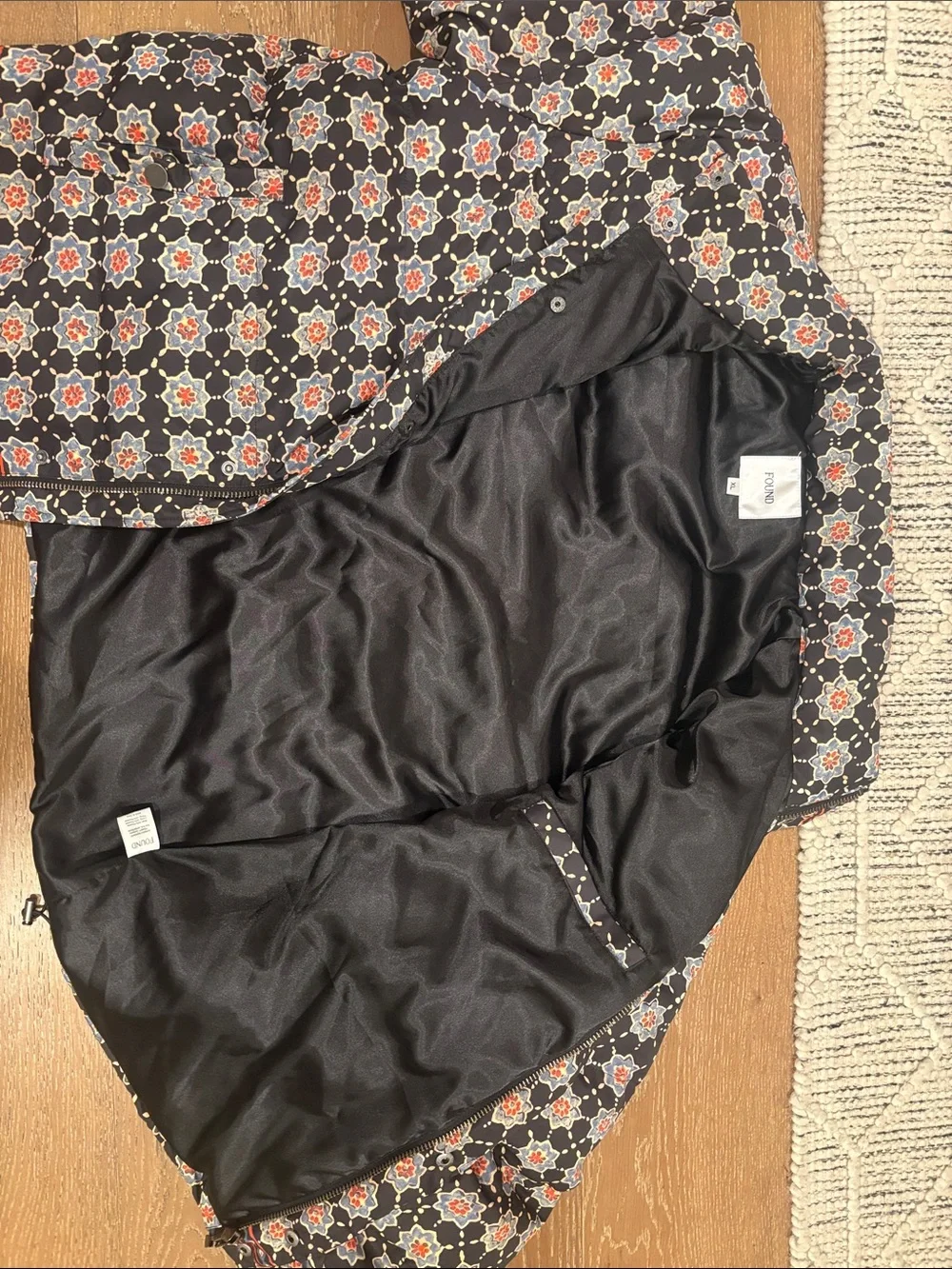 Found Floral zip and button up puffer